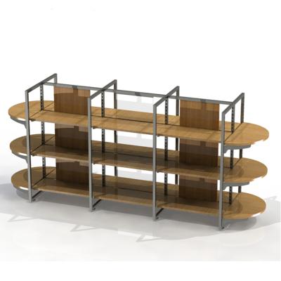 China Double Sided Half Round Metal Display Rack Supermarket Gondola Shelving for sale