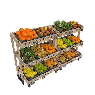 China Single Double Sided Vegetable and Fruit Display Stands Vegetable Racks Wooden Vegetable Fruit Rack for sale