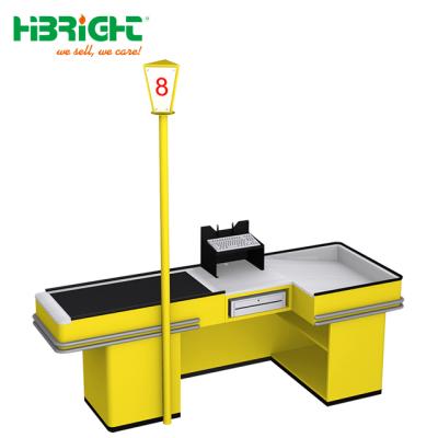 China supermarket new and refurbished store electric checkout cashier counters with belt HBE-CC-002 for sale