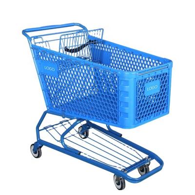 China Unfolding Shopping Trolley American Style Hand Push Trolley Plastic Shopping Trolleys for sale