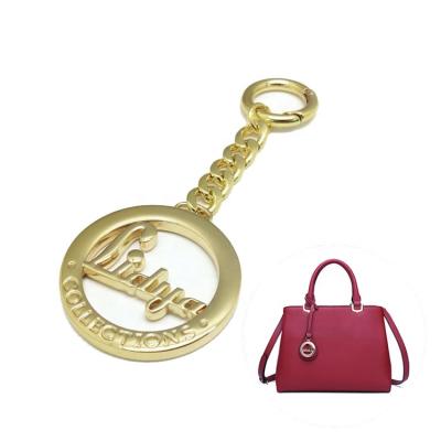 China FOR BAG HOOK Customized Metal Engraved Logo Round Handbag Metal Hang Tags Logo Chain for sale