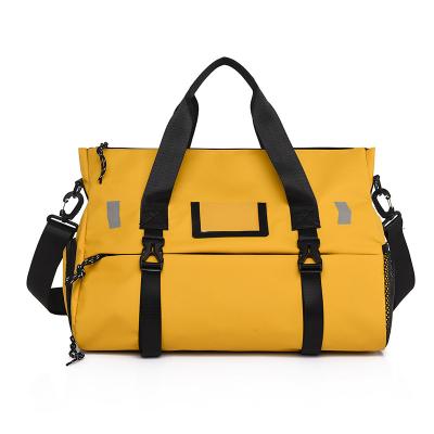 China Fashion Custom Weekender Waterproof Foldable Yellow Tote Gym Organizer Traveling Duffle Bag With Shoe Compartment For Women Men for sale