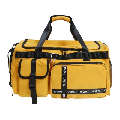 China Fashion Custom Weekender Waterproof Foldable Yellow Tote Gym Organizer Traveling Duffle Bag With Shoe Compartment For Women Men for sale