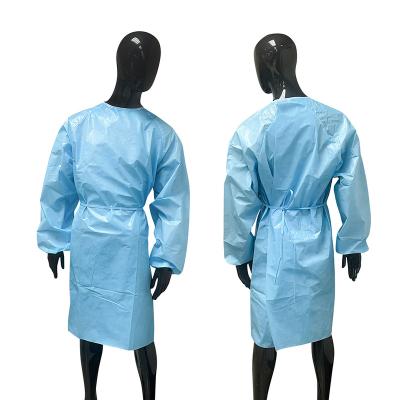 China 2021 Disposable Non Woven Aami Level 3 Blue Pad Long Sleeve Gown For Adult for sale