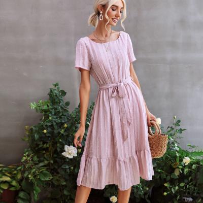 China SHEIN Factory Summer Anti-Static Shorts Sheath Loose Fit Women Belted Casual Belted Midi Dress for sale