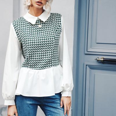 China SHEIN Factory Wholesale Price Keyhole Back Peplum Women Anti-pilling Tweed Insert Blouse for sale