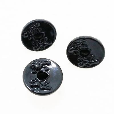 China Custom designer fancy garment LEAD FREE zinc alloy spray colored black button glossy look button for jeans for sale