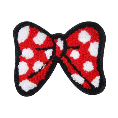 China custom 3D heat press bowknot Chenille patch letter iron on patch Applique for girl clothing for sale