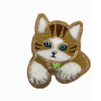 China cute cat sequin embroidery patch custom hot fashionable DOUBLE patch 3D cartoon cartoon with charm for apparel for sale