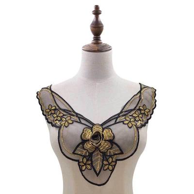 China Viable Lace Collar Applique Sewing On Large Floral Embroidered Patches Lace Neckline for sale