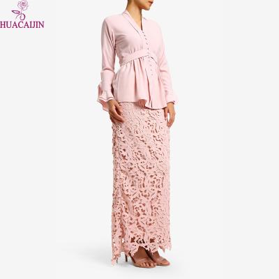 China Fashion Design Baju Kurung With Lace For Women Muslim Bell Peplum Sheath Baju Kebaya Customized for sale