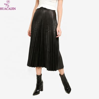 China Black Leather High Waisted Women Breathable Layered Elastic 1 Piece Pleated Mini Skirt for sale