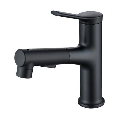 China Sense Faucets Matte Black Bathroom Pull Out Spray Head Lavatory Mixer Tap for sale