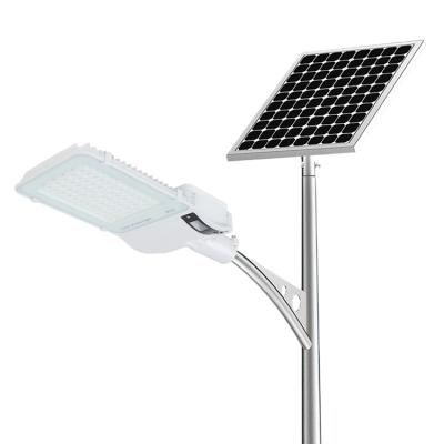 China With mono solar panel in high work efficiency > Anti-theft 21% LAP High Power 100w 150w lithium battery led solar street light with Pole for sale