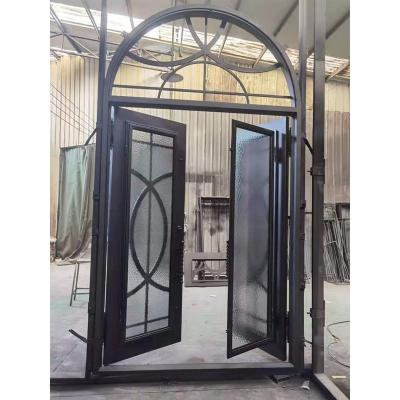 China Factory Windproof Manufacturer Zinc Spraing Way Heat Insulation Effect Front Entrance Anti-rust Wrought Steel Double Doors for sale