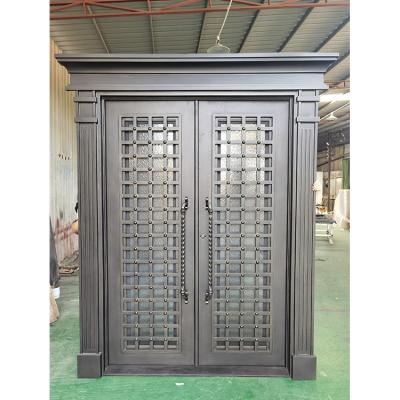 China High Quality Cheap Coating Hardware Wrought Iron Entry Doors Exterior Entrance Doors Wrought Iron Windproof Powder Coating for sale