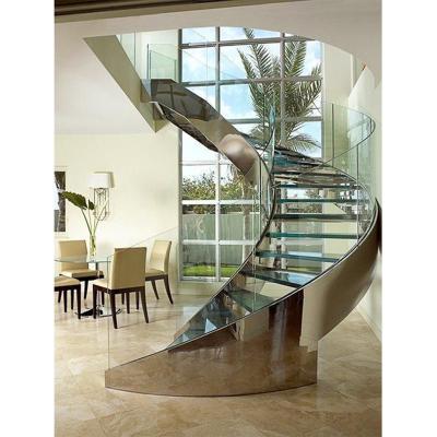 China Cheap indoor design spial stairs price wooden glass staircase for sale