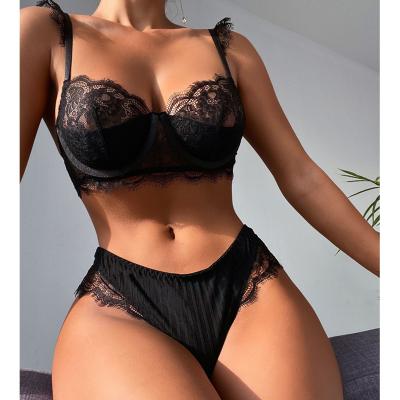 China Black Sexy Lingerie Mature Woman Sexy Lingerie Women Custom Push Up Wholesale Lingerie Sets Lace Up Exotic Lingerie Pour Women for sale