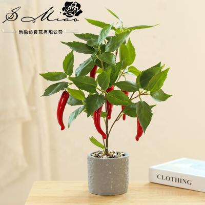 China Cherry Transitional Artificial Lemon Orange Pepper Tree and Plastic Pot Bonsai Desktop Decor for sale