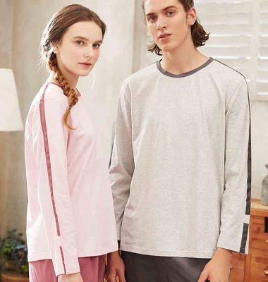 China 2021 New Arrival Breathable 100% Cotton Couple Pajamas Casual Thin Spring Round Neck Jumper 2 Pieces Fashion Home Wear Set for sale