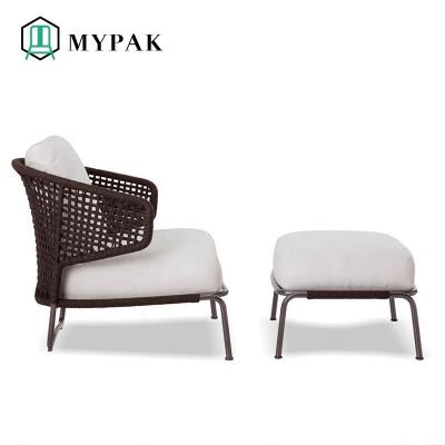 China Contemporary Modern Luxury Wicker Patio Bistros Style MyPak Outdoor Furniture Sectional Sofa Chair And Foot Stool for sale