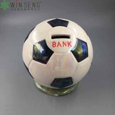 China Top Selling Modern Ceramic Football Round Shape Piggy Bank For Lady WS10-426B for sale