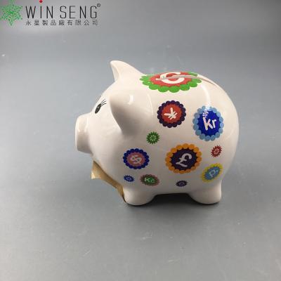 China Customized creative ceramic pig shape decorate piggy bank for girl WS52-1019-4 for sale