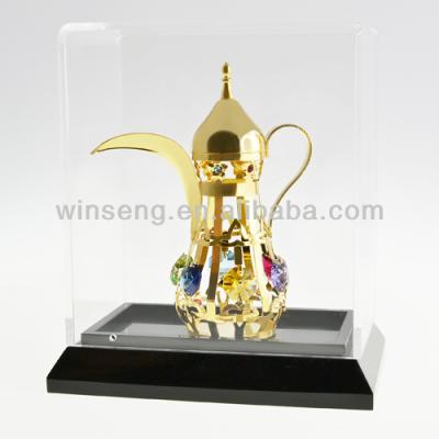 China Europe Gold Plated Middle East Decorative Kettle With Acrylic Box For Home Decoration for sale