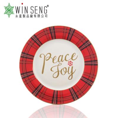 China Viable Custom Decorative Ceramic Printed Christmas Tartan Dish For Dinner for sale