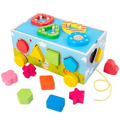 China Wooden Educational Toy Kids Shape Sorter Toy Pull Along Car Shape Sorter Blocks Box Kids Intelligence Matching Educational Toys For Children for sale