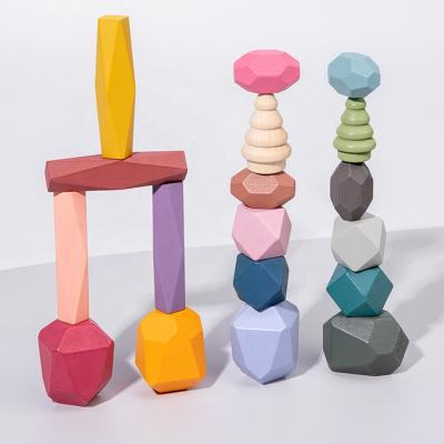 China DIY TOY Baby Building Block Educational Toy Stacking Wooden Game Balancing Stone Toy For Kids for sale