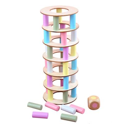 China Toy Wooden Tower Stacking Game Educational Fine Motor Skill Blocks with Dies Stacking Building Construction Toys Party Games for Kids for sale