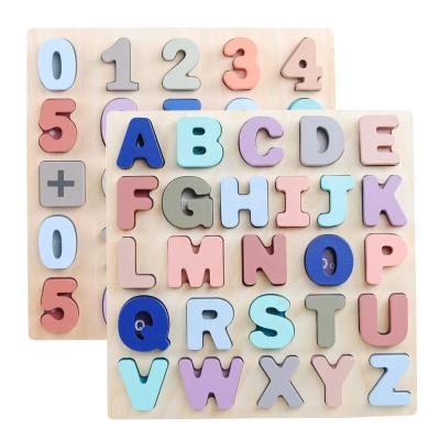 China DIY TOY Wooden Macaroon Color 3D Alphabet Digital Number Puzzle Board Education Children Toys for sale