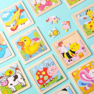 China Jigsaw Puzzle Toy Wooden 3D Cartoon Tangram For Kids Baby Cartoon Animal/Traffic Puzzles Intelligence Kids Toy for sale