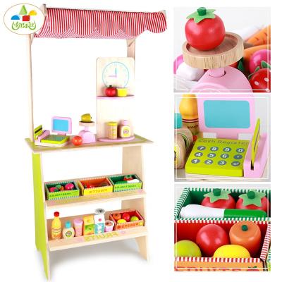 China As Shown Supermarket Children's Large Kitchen Simulated Wooden Cashier Toys Booth Toys for sale