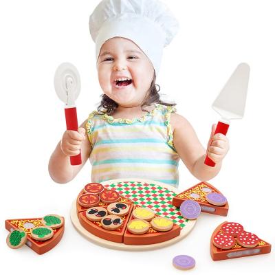 China Like the Picture 27pcs Wooden Pizza Toys Food Cooking Simulation Tableware Kids Kitchen Pretend Play Toy Fruit Vegetable for sale