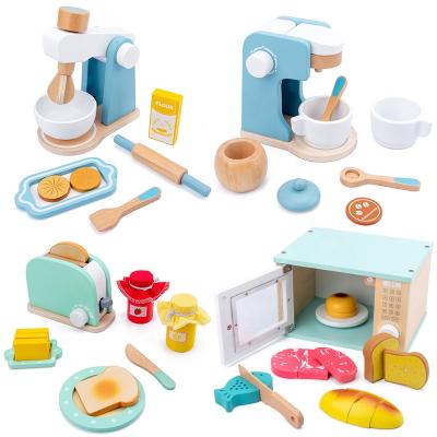 China Wooden Kids Pretend Playset Simulation Toasters Bread Maker Coffee Machine Mixer Baking Kit Game Kitchen Real Life Toys CHW-002 for sale