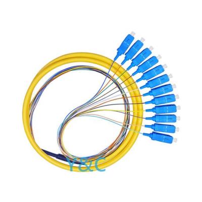 China FTTH LC bundle single mode SC/UPC fiber optic pigtails 12 core color 12core fiber optic pigtail YHC-FCP-SM-SC/UPC-0.3-50 for sale