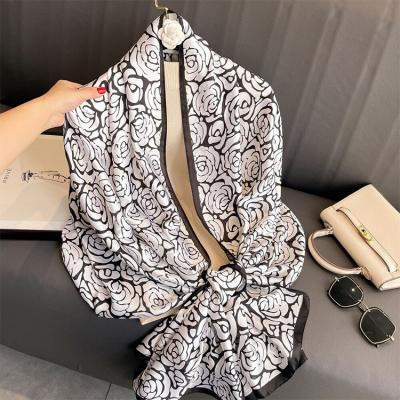 China Rectangle OEM Custom designer digital printing polyester  silk satin square neck scarf for sale