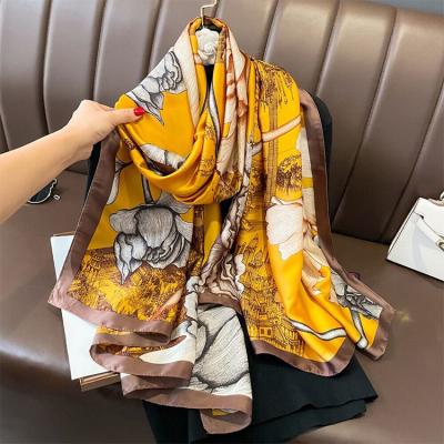 China Rectangle Bandana custom square  digital printed head luxury brand customized silk satin scarfs for wholesale for sale