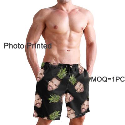 China Dropship Breathable Custom Printed Face Waterproof 100% Polyester Swimwear Fashion Swim Shorts For Beach Men for sale