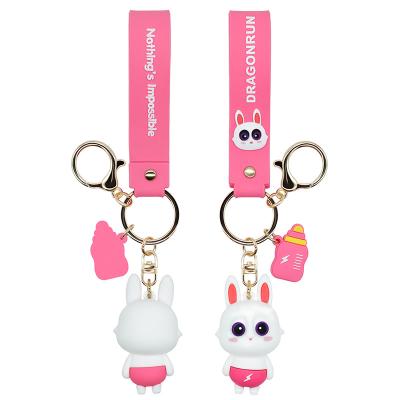 China lovely car pendant couple doll schoolbag cartoon rose rabbit exquisite key chain bright color female pendant for sale