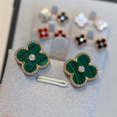 China Wholesale Fashion CLASSIC 18K Gold Plated Diamond Women Charm 925 Sterling Silver Clover Earrings Jewelry Sets VCA for sale