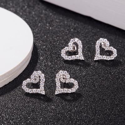 China Wholesale 925 Sterling Silver Diamond Heart Earrings Trendy Women's Charm CLASSIC Fashion Factory DIY Jewelry for sale