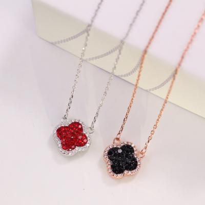 China 2021 Factory Wholesale 925 Silver Fashion Trendy Charm Double Sided Diamond Lucky Clover Necklace Women Jewelry Sets for sale