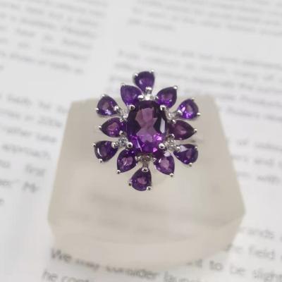 China 2021 CLASSIC Charm Fashion Factory Wholesale S925 Silver White Gold Plated With Amethyst Ring Natural Gems Women Jewelry Sets for sale