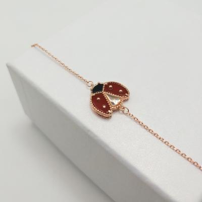 China Cute Charm Fashion Factory Wholesale 925 Sterling Silver Rose Gold Plated Ladybug Bracelet Women's Jewelry Sets for sale