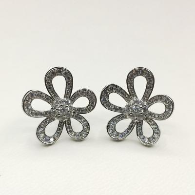 China Charming Fashion Factory Wholesale 925 Sterling Silver White Gold Plated Diamond Lace Flower Earring Women Jewelry Sets for sale