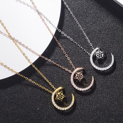 China Wholesale 925 Sterling Silver Trendy Women's Star Moon Necklace Charm CLASSIC Fashion Factory DIY Jewelry for sale