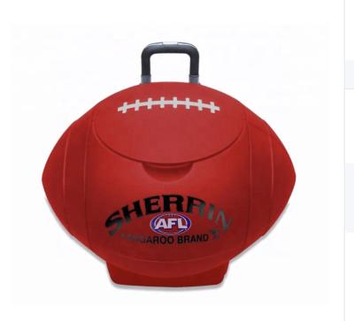 China Sustainable Plastic 50L Football Shaped Cooler Ball Cooler Box With Wheels And Trolley For Promotion for sale